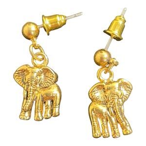 Vintage Elephant Gold Tone Elephant Dainty Dangle Earrings C.O.P.